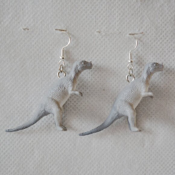 Grey Tyrannosaurus Rex Dinosaur Statement Earrings - Picture 1 of 3